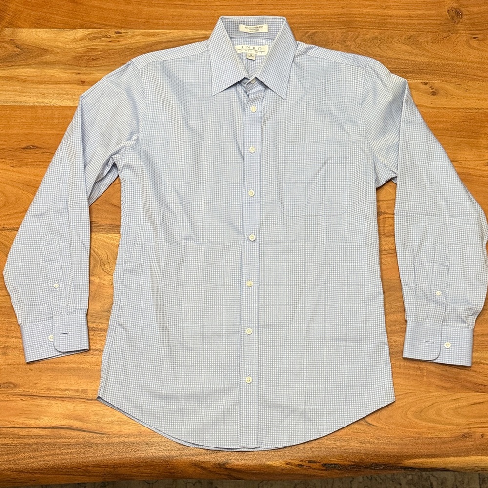 Enro Men's Blue Plaid Button Down Dress Shirt size 15 32-33